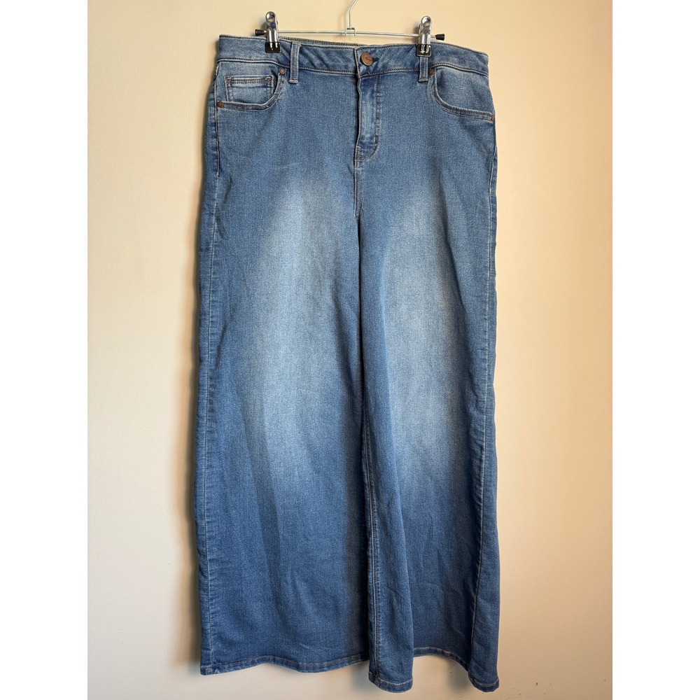 1822 Denim Womens Blue Extra Wide Leg Jeans 14 High Rise Stretch Retro Boho